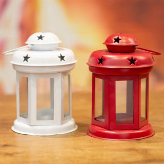 White Moroccan Style Metal Lantern Tealight Holder | Tea Light Candle Lantern