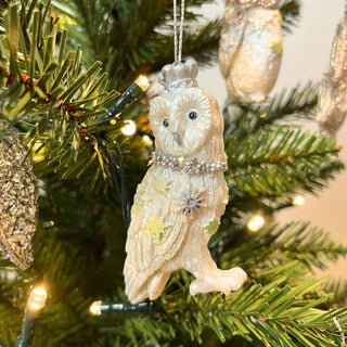 White Owl Christmas Tree Bauble | Resin Bird Christmas Tree Ornament - 9cm