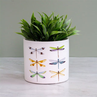 White Terracotta Planter | Nature - Inspired Butterflies and Dragonflies Plant Pot