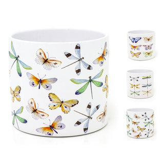 White Terracotta Planter | Nature - Inspired Butterflies and Dragonflies Plant Pot