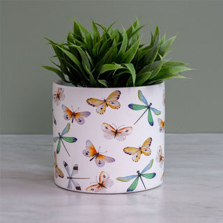 White Terracotta Planter | Nature - Inspired Butterflies and Dragonflies Plant Pot