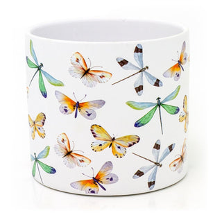 White Terracotta Planter | Nature - Inspired Butterflies and Dragonflies Plant Pot