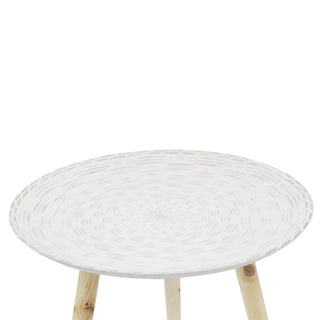 White Wooden Antique Style Round Side Table | Occasional Table Bedside Tables | Living Room End Tables