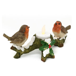 Winter Robins Christmas Tealight Holder | Festive Holly Candle Holder - 21cm