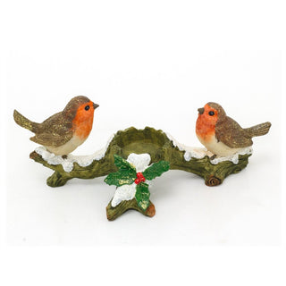 Winter Robins Christmas Tealight Holder | Festive Holly Candle Holder - 21cm