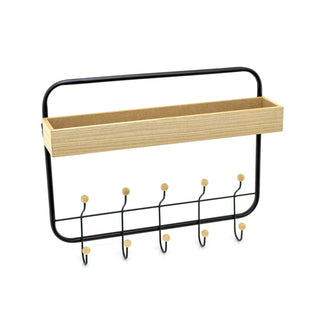 Wooden Wall Hanging Shelf With 5 Coat Hooks | Wall Mounted Hallway Coat Rack