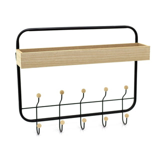 Wooden Wall Hanging Shelf With 5 Coat Hooks | Wall Mounted Hallway Coat Rack