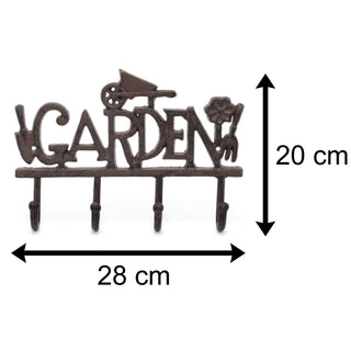 28cm Wrought Iron Wall Mounted Garden 4 Hanger Hooks
